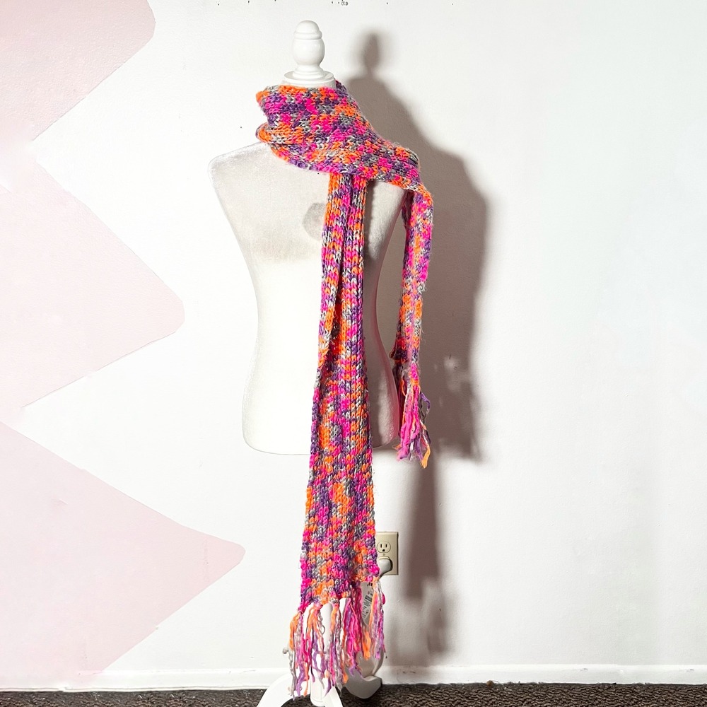 Aeropostale Colorful Knit Fringe Scarf Pink Orange Sparkle Y2K